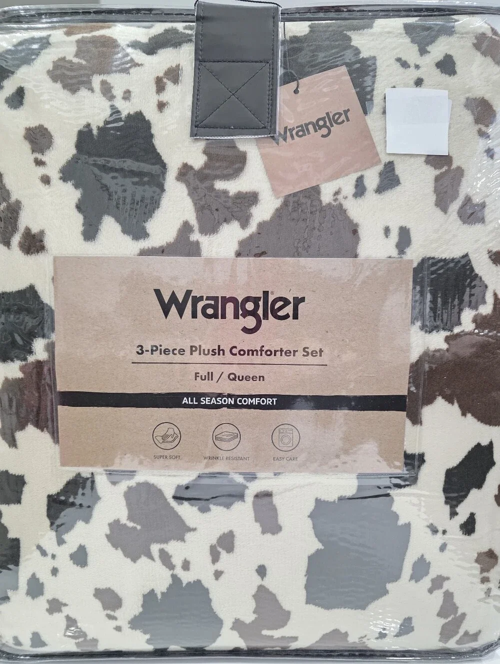 Wrangler QUEEN 3-Piece Plush Cow Print Comforter Set New